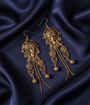 Goddess Medieval Museum Medusa Earrings Face Coin Antique Ancient Greek VTG Gold
